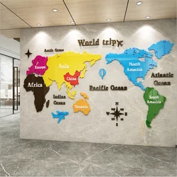 Colorful World Map Wall Sticker for Home, Living Room, Acrylic Office Culture Decor, Decorative Mirror Wallpaper, Mural Decal