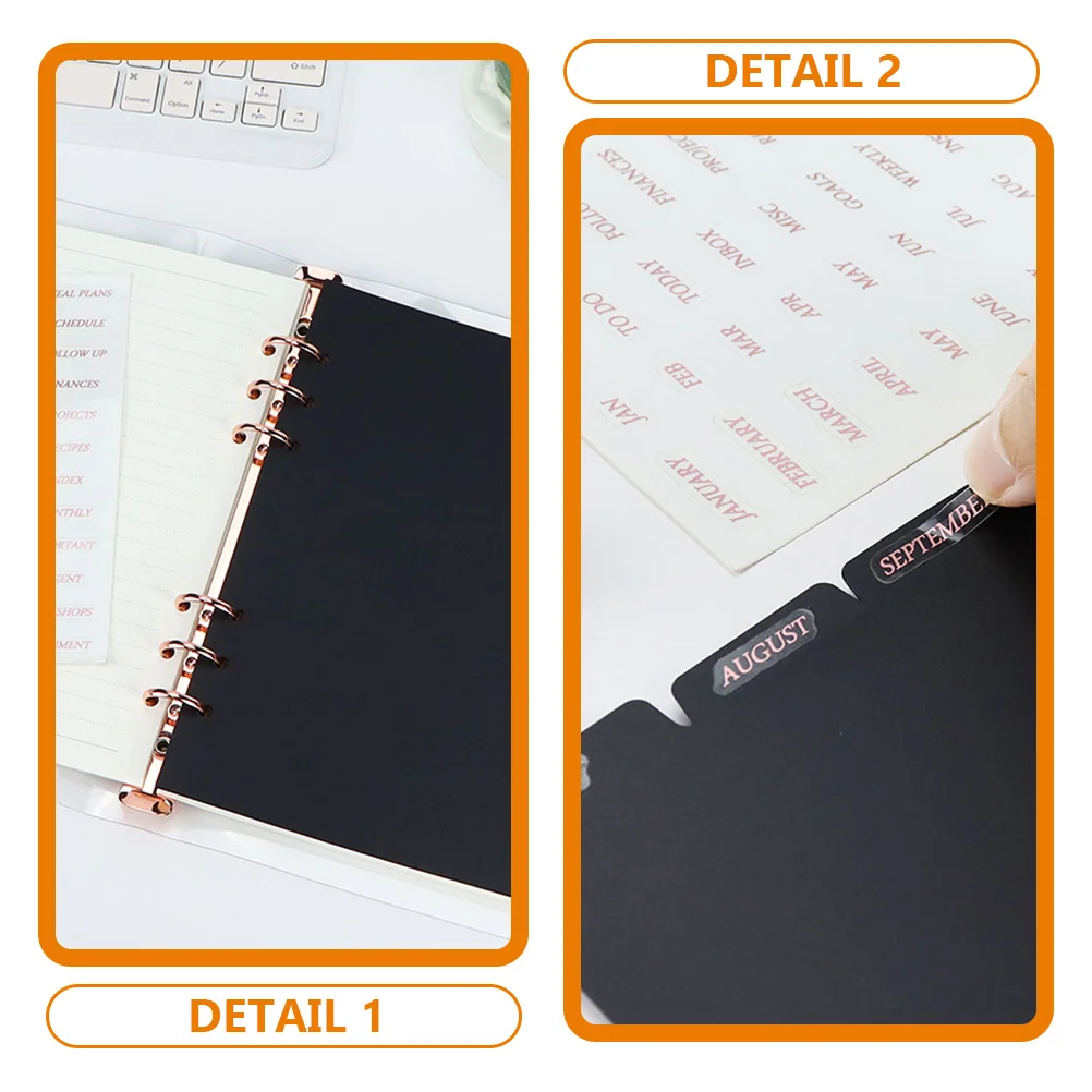 Bloc-notes A4 pour ordinateur portable A5, index, synchronisation, onglets de classification, classeur, cloison colorée avec bureau noir, 6 pièces