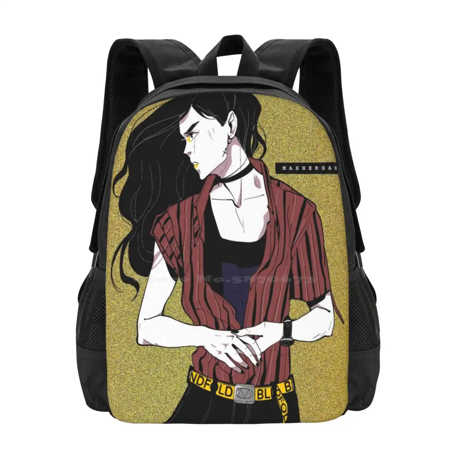 Mochila con los ojos vendados Mitsu para hombres, mujeres y niñas, bolsa de fondo dorado de Mashersan, adolescentes, Mitsu, Mashersan, Manga, cómics de Anime