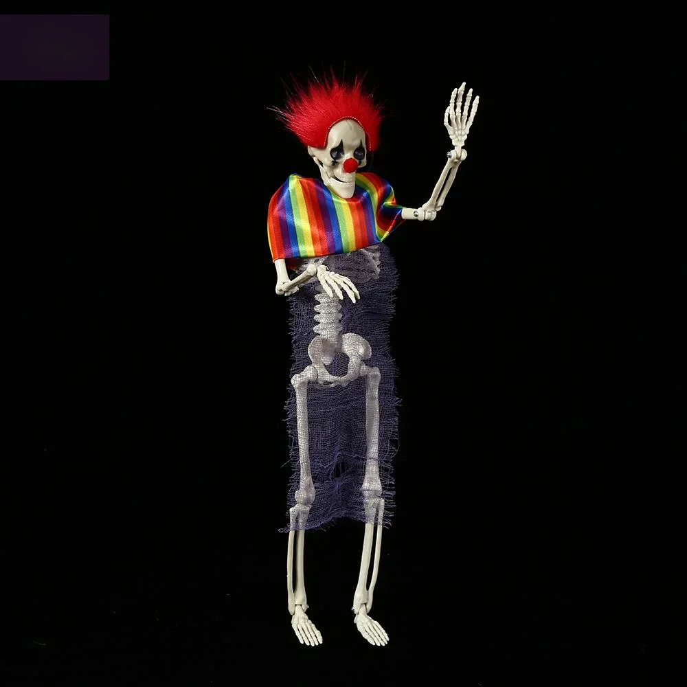 

Horror Skeleton Clown Halloween Decoration, Fixed Pose Skeleton Prop With Rainbow Costume For Spooky Haunted House Atmosphere