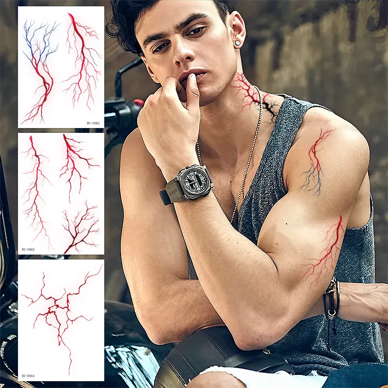 

10pcs Halloween Blood Vessel Tattoo Stickers Waterproof Sweat Nervous System Lightning Shaped Temporary Tattoo Sticker