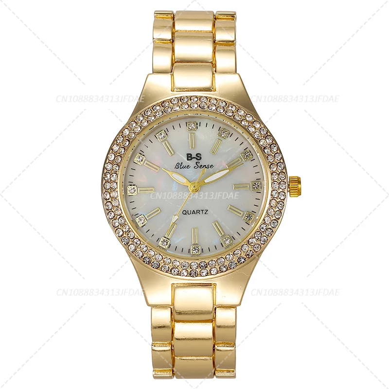 Women's Elegant Casual Goldn Watch Crystal Diamond Inlaid Watch Stainless Steel Silver Quartz Watch