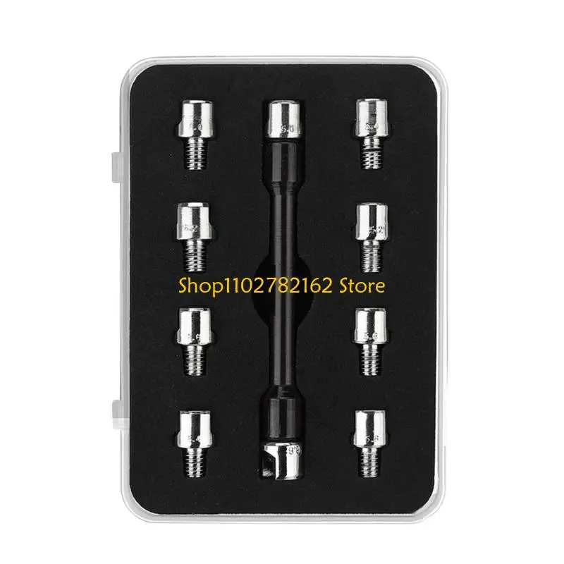 

547B Adjusting Spoke Tension Motorcycle Spoke Wrench Set Handle Repair Tool With 10 Pieces Hardened Tips 5.0~6.8