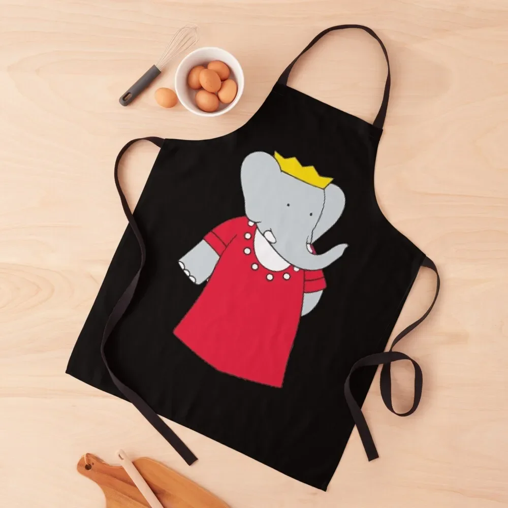 Queen celeste Babar Elephant Apron Chef Uniform Woman work gowns for women cleaning Cute Kitchen Apron