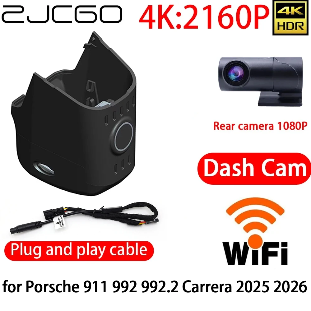 

ZJCGO 4K DVR Dash Cam Wifi Front Rear Camera 24h Monitor for Porsche 911 992 992.2 Carrera 2025 2026