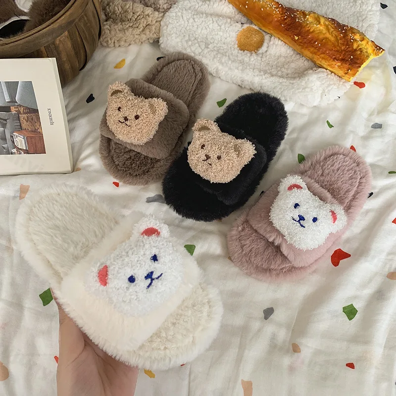 

Children One Word Slippers 2025 Autumn Winter New Girls Cartoon Cute Plush Shoes Indoor Warm Non Slip Boys' Home Cotton Slippers