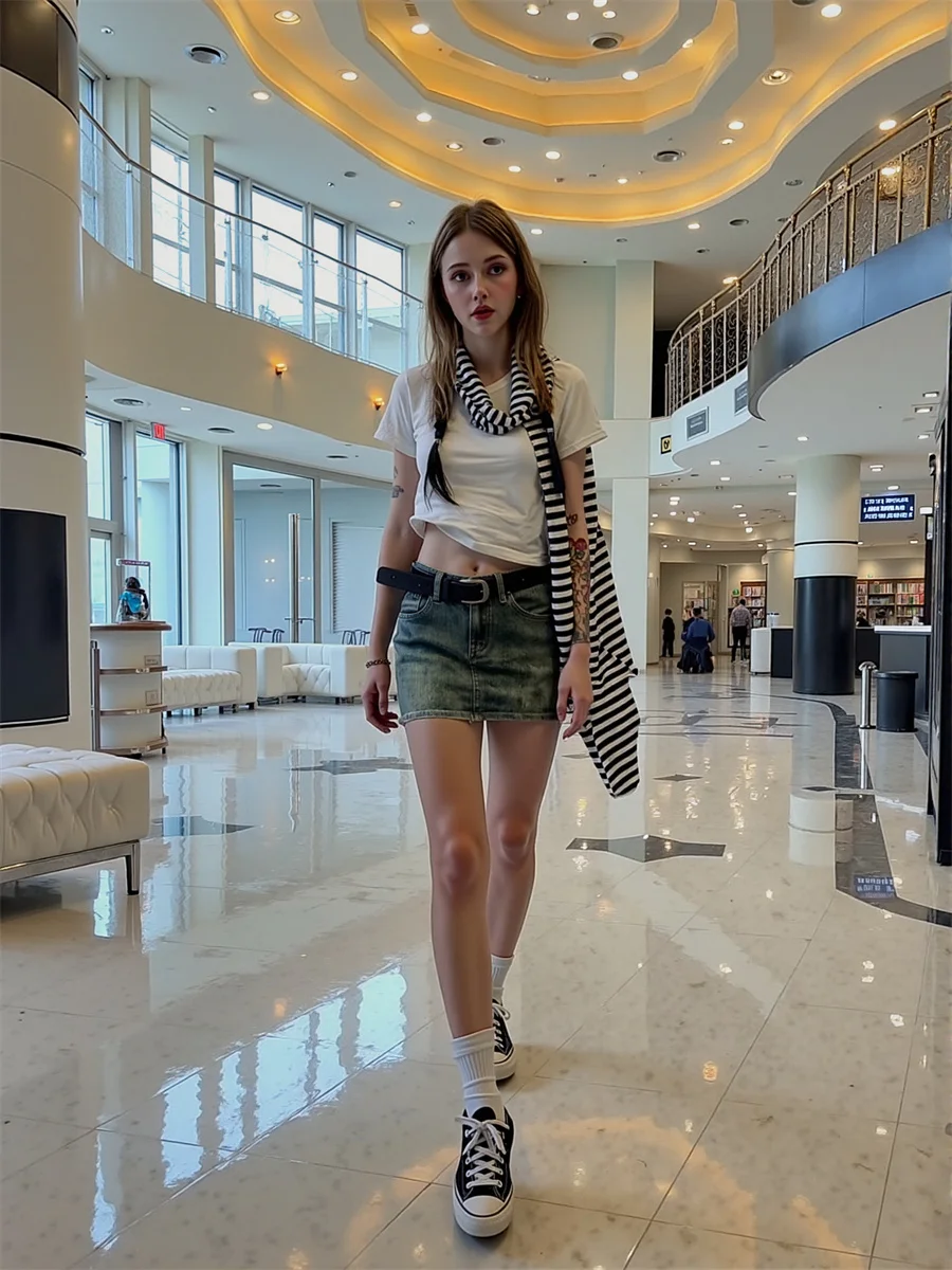 

Denim Mini Skirts Womens Patchwork Velour Soft Layered Chic Ruffled Elegant Classic Minimalist Modern Office Bunching Pleats