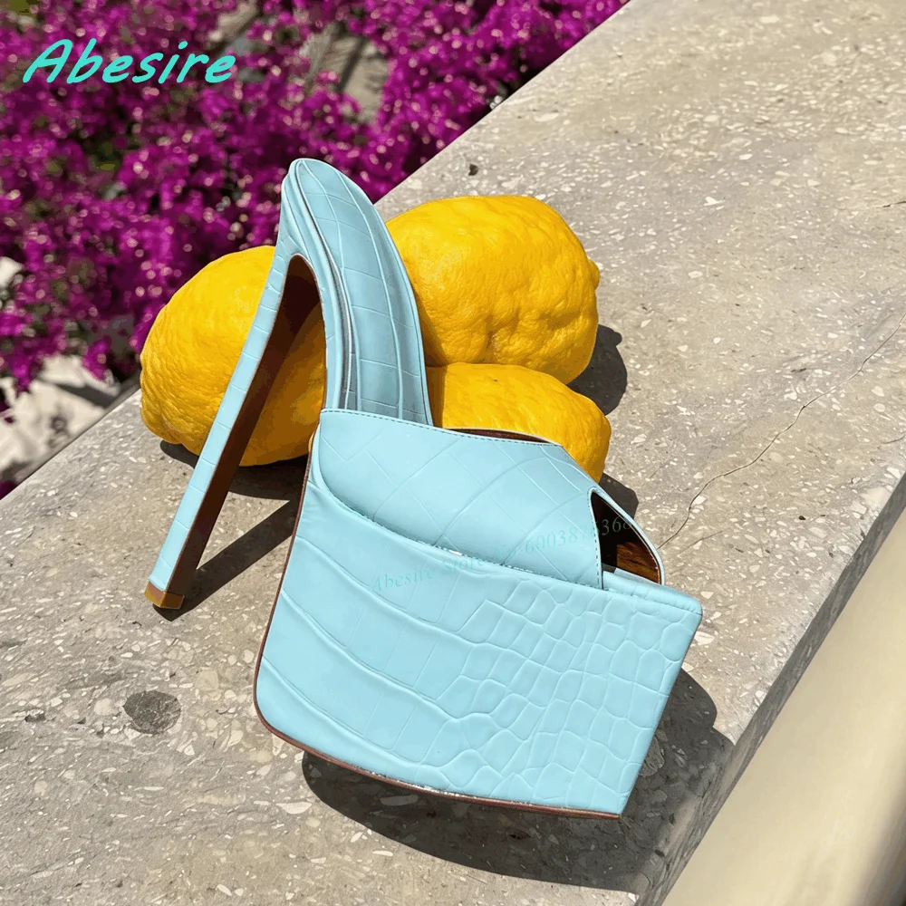 Stone Pattern Platform Peep Toe Slippers Pointed Toe Stiletto Heels Shallow Shoes for Women Casual Minimalist Summer Daily Shoes