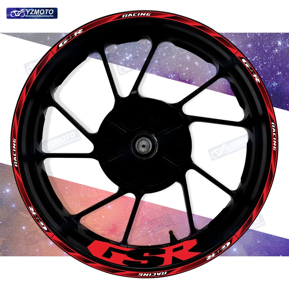

Для мотоцикла GSR GSR400 GSR600 GSR750 17-дюймовая наклейка на переднее и заднее колесо в полоску, лента на колесо, светоотражающие наклейки на обод