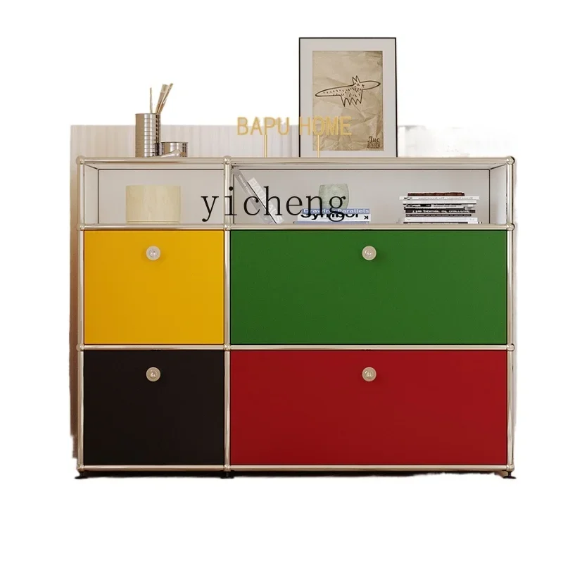 stainless steel TV cabinet storage simple modern module  living room light luxury contrasting color dining side cabinet