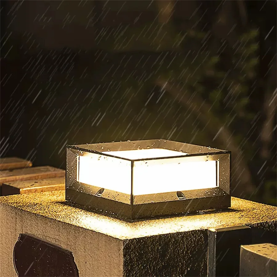 Imagem -04 - Outdoor Post Caps Light Alumínio Coluna Cap Lâmpadas Lanterna Pólo Impermeável Square Exterior Pillar Lamp Luz Paisagem E27