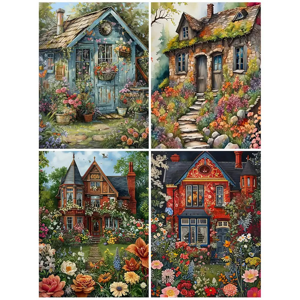 Ölgemälde nach Zahlen, Berglandschaft, DIY, digitale Malerei, Haus, Baum, Landschaft, Bild, Kunsthandwerk auf Leinwand, handgemaltes Geschenk