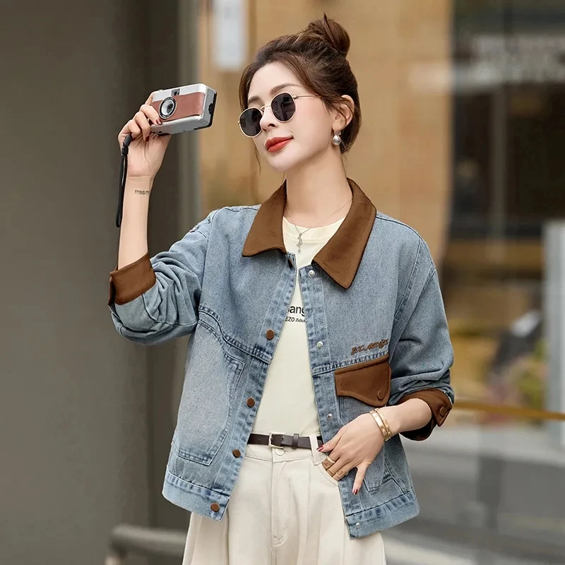 Female Vintage Cropped Denim Jacket Women Clothes Spring Design Sensibility Niche Studded Top Korean Style Loose Fit Outerwears