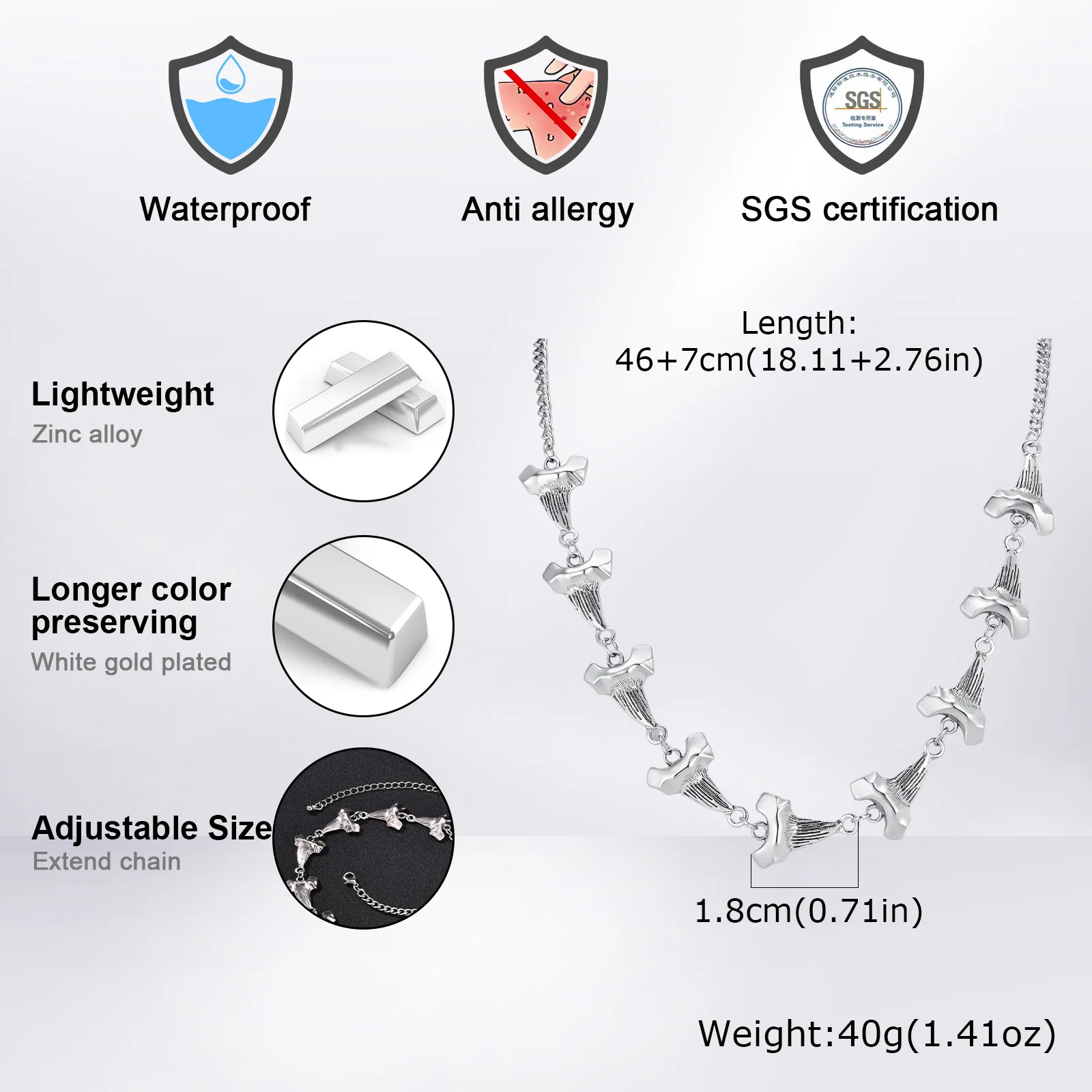 Neue Haifischzahn-Halskette für Männer, Punk-Meerestier-Zahn-Choker, Kreatives Einzigartiges Schmuckgeschenk – Detail 3