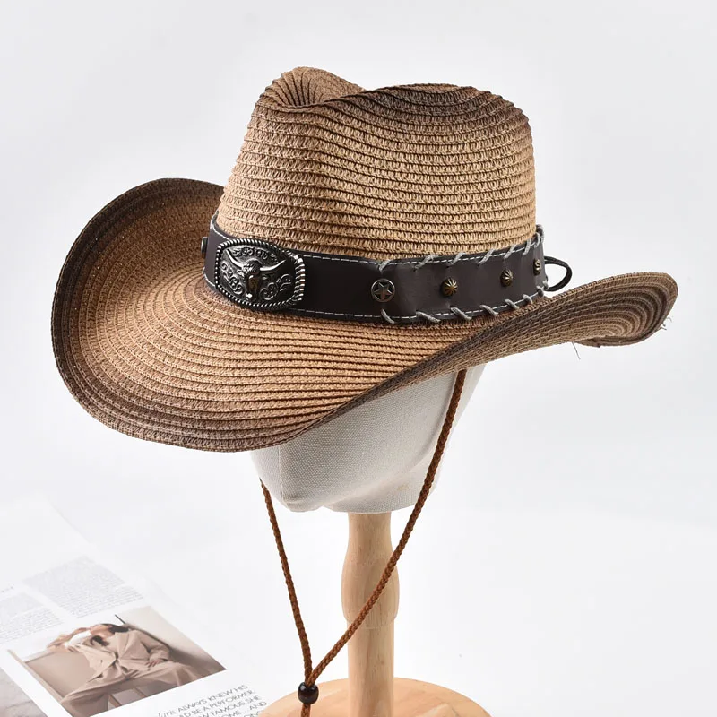 Summer Western Cowboy Straw Hat For Men Women Outdoor Wide Brim Sun Hats Holiday Beach Breathable Jazz Cap