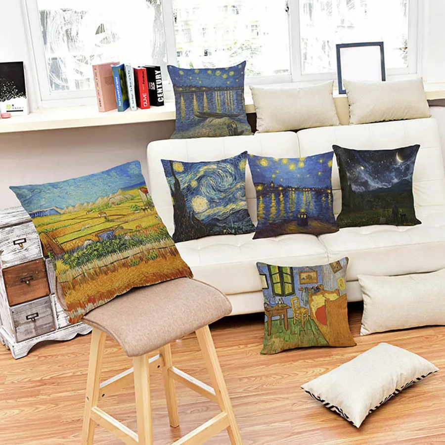 Famous painter van gogh rural theme works cushion oil painting style home decorative sofa chair throw pillows pillowcase 45x45cm