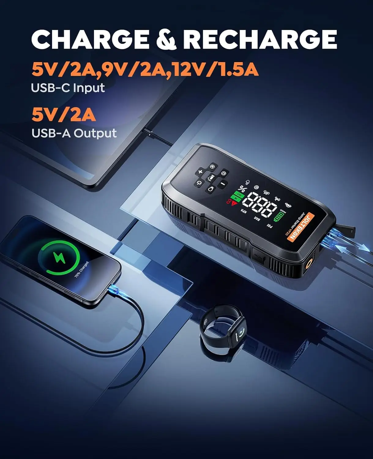 مشغل قفز السيارة 4500 أمبير مع ضاغط هواء 150 رطل لكل بوصة مربعة، صندوق قفز محمول 12 فولت، 10 حماية للسلامة