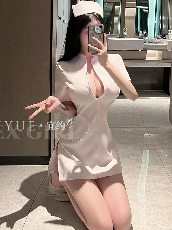 Sexy reine Wunsch Krankens ch wester Uniform für Frauen würzig geteilt verführer ische Uniform Kleid elegant sexy koreanische Frauen Mini kleid T-Shirt s866