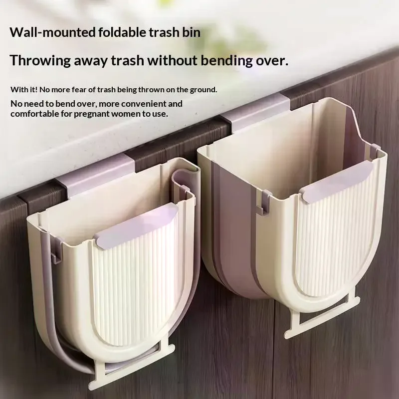 10L Hanging Kitchen Trash Can Collapsible Foldable Small Garbage Compost Bin Under Sink Waste Bin Space Saver