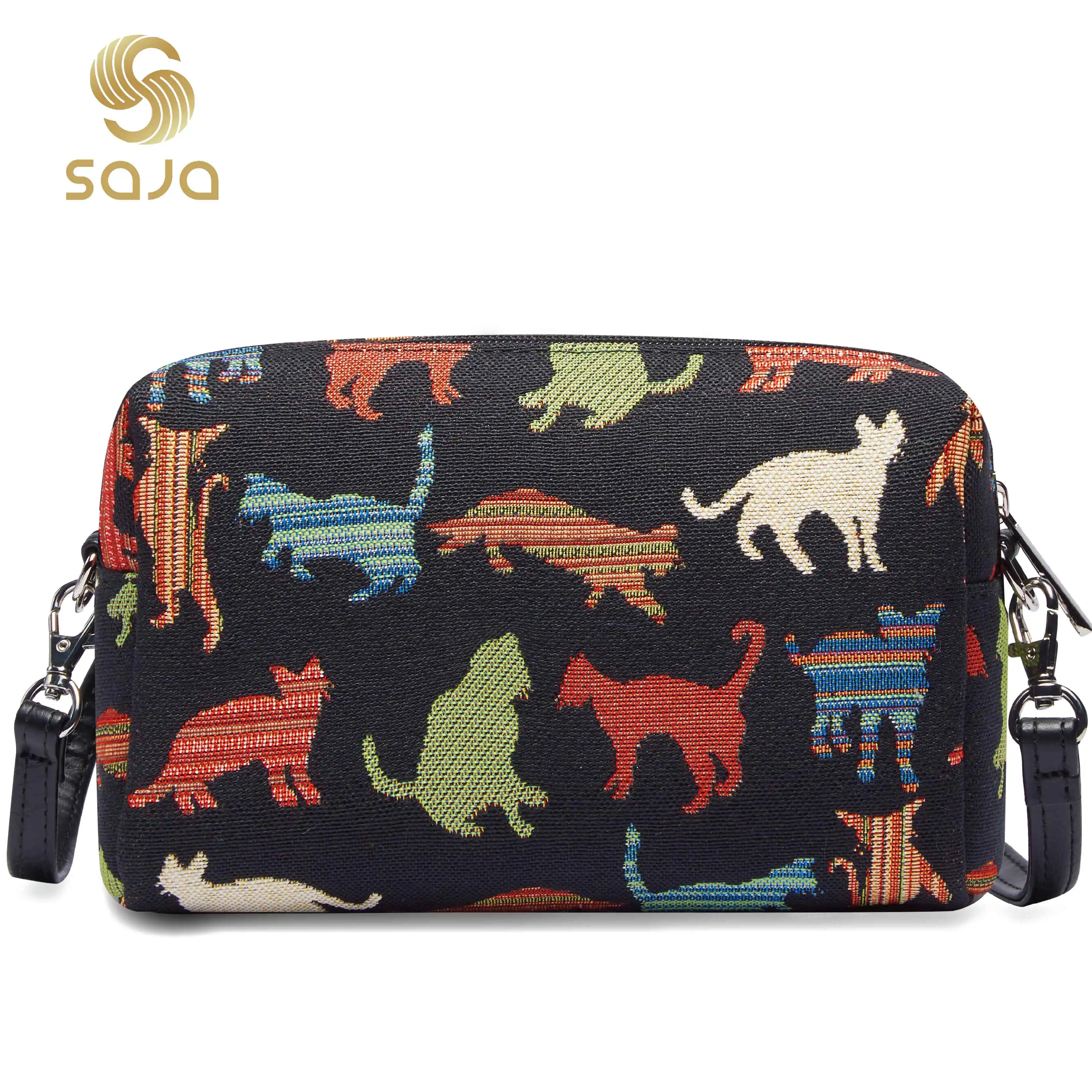 SAJA Women's Bag Tapestry Shoulder Bag Cute Cat Handbags Pouch Wallet Travel Bags For Women Female Tote Messenger Cellphone Bag