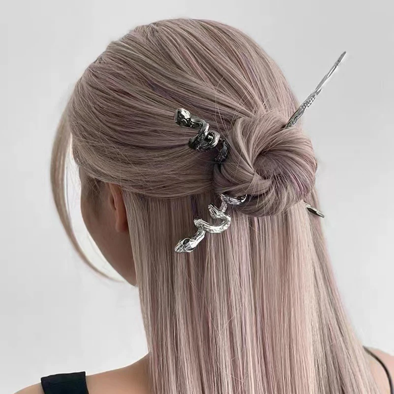 New Fashion Snake Shape Hair Sticks Vintage Simple Personality Hairpin Ladies Hairstyle Clip Headwear Hair Jewelry Accessories