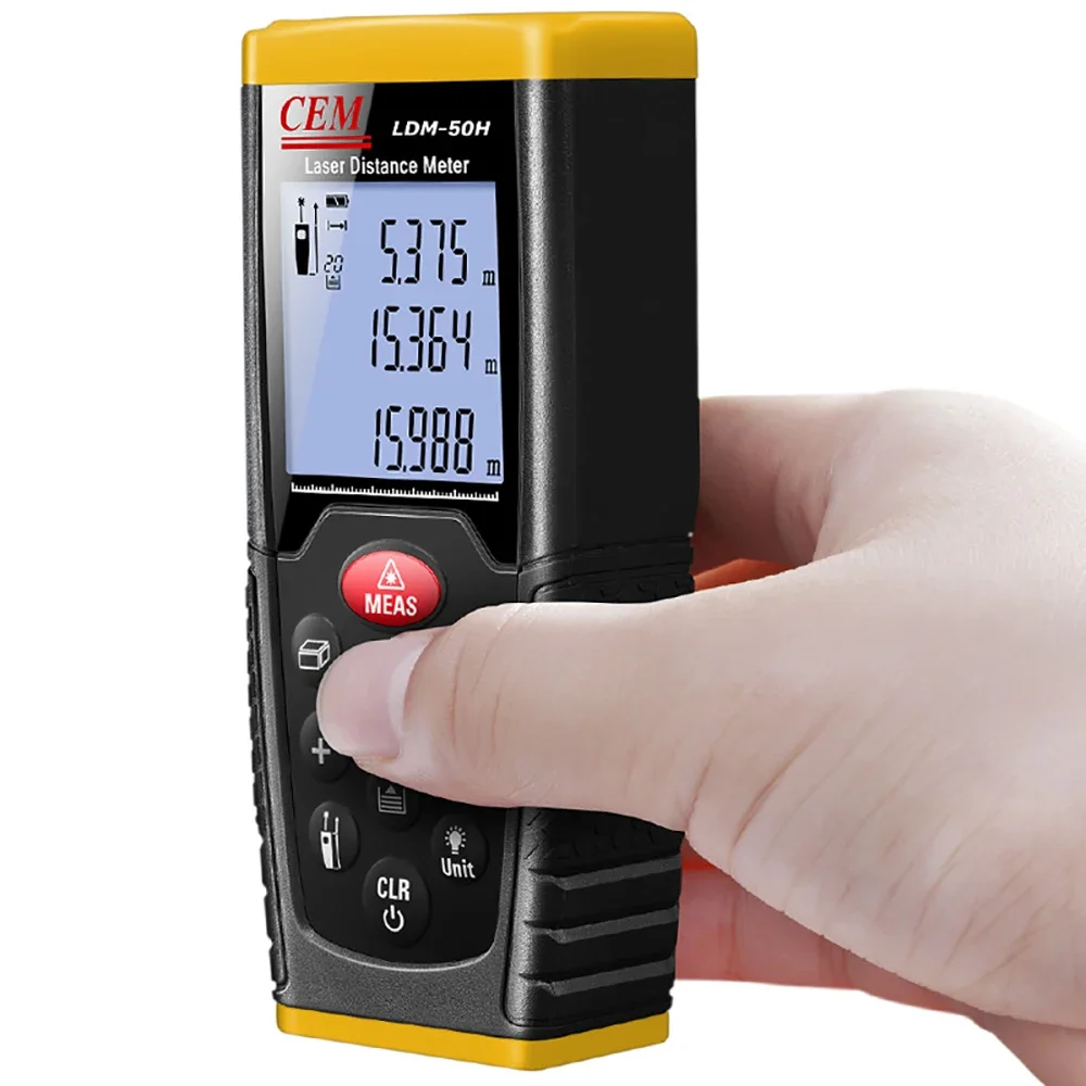 CEM  LDM-50H 164.2ft 50m Outdoor Laser Distance Meter Measure in Daylight Sunlight ,Pythagorean Mode, Area and Volume