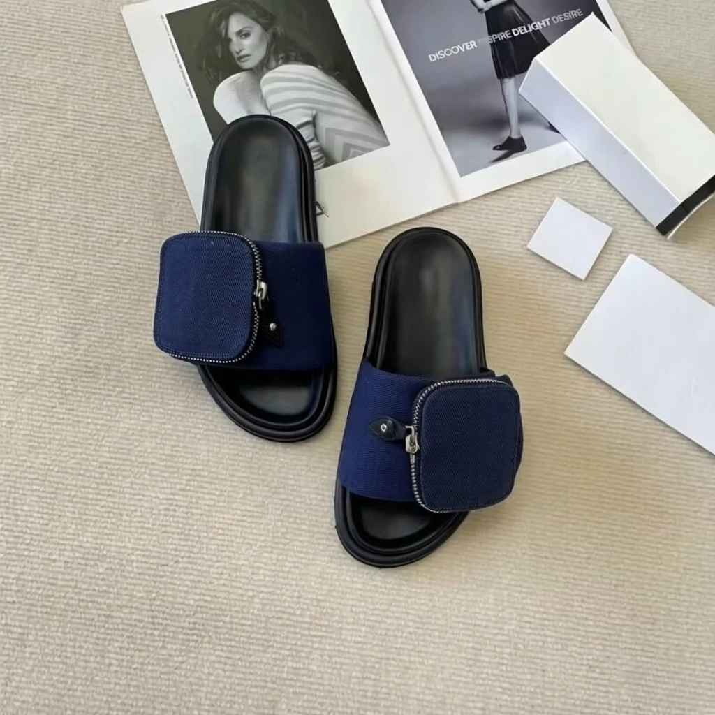 

Top High-quality 2026 New Women's Pocket Zipper Slides Spring and Summer Large Size Squishy-feel Sandals Luxury Fashionable Platform Sole Slippers Size：35-45