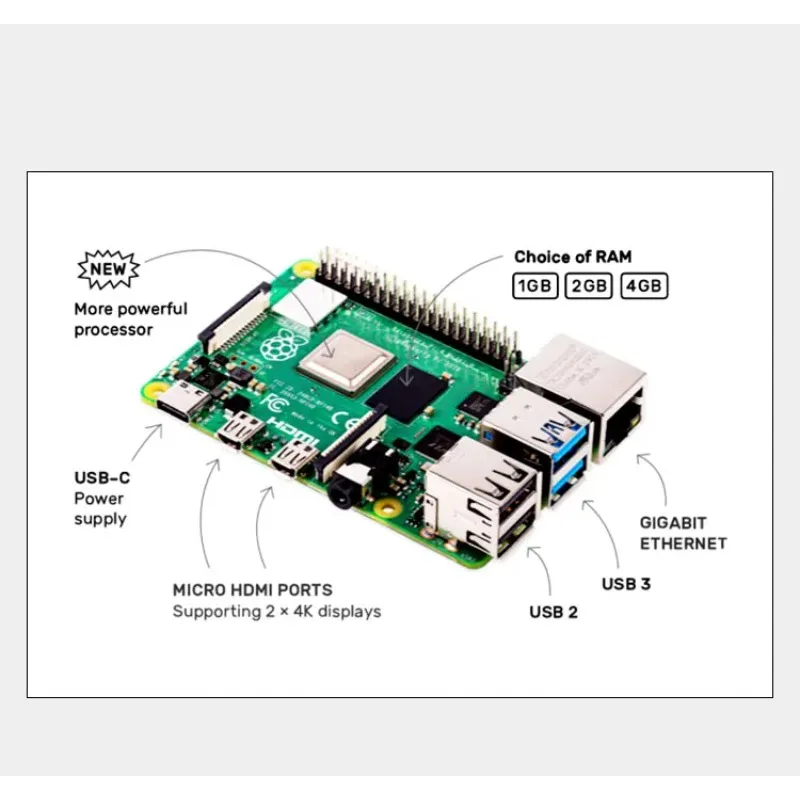 VoltSRaspberry Pi 4 Model B (4B), Available With 1GB / 2GB / 4GB / 8GB RAM, Quad-core CPU, 1.5GHz Clock Speed, Optional Kit