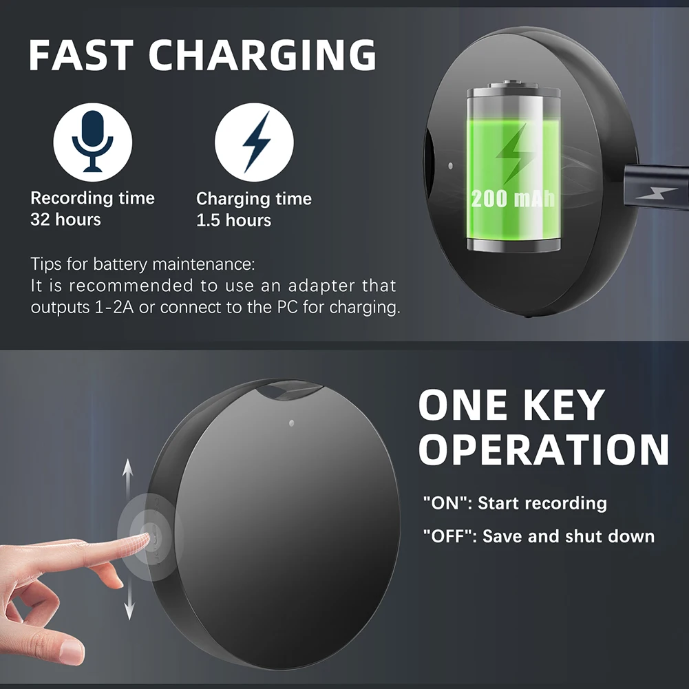 16G/32G Mini Voice Recorder Pendant HD Noise Reduction Voice Activated Professional Dictaphone for Lecture Interview Meeting