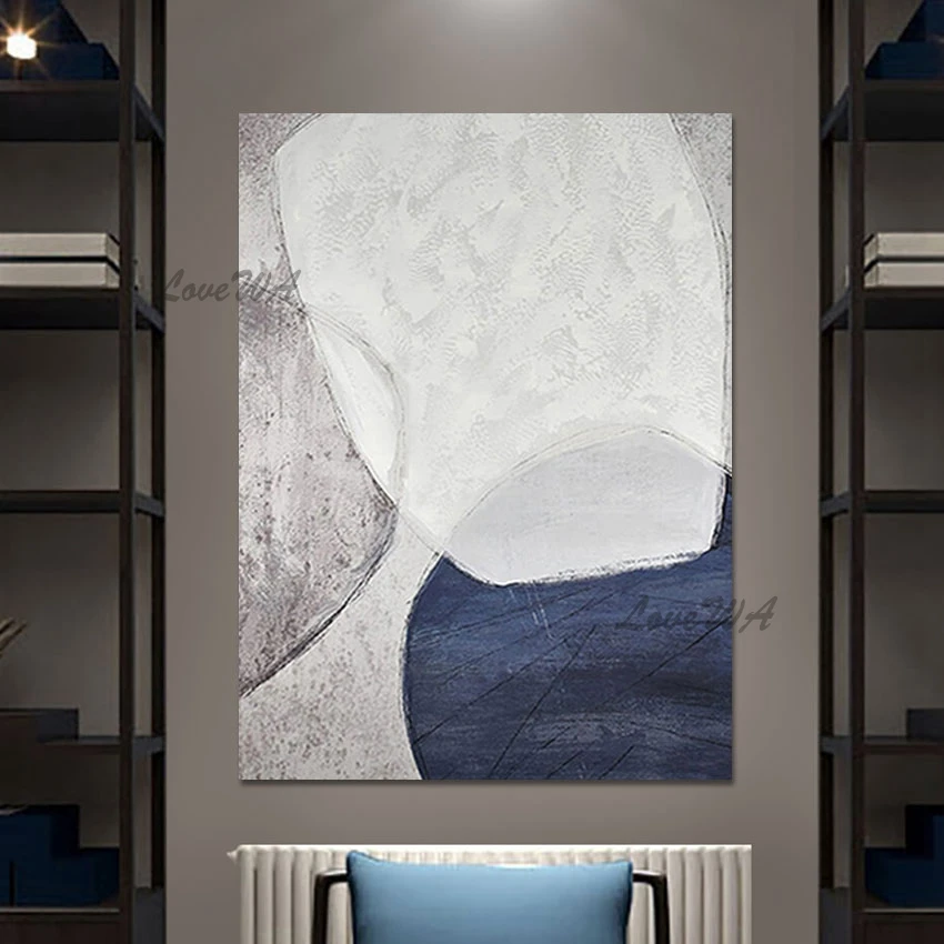 

Home Decor Artwork Large Modern Abstract Frameless Linen Canvas Wall Art 3d Picture White Blue Acrylic Handmade Oil Painting