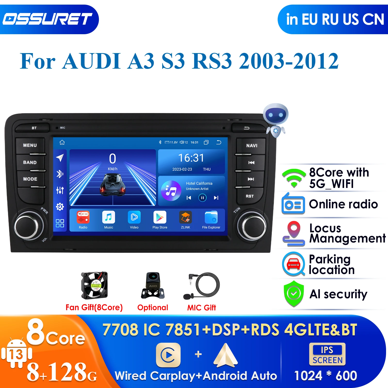 

Android 13 Car Radio Multimedia Video Player for Audi A3 S3 RS3 2003-2012 Stereo Car Autoradio GPS Navigation RDS Carplay 4G DSP