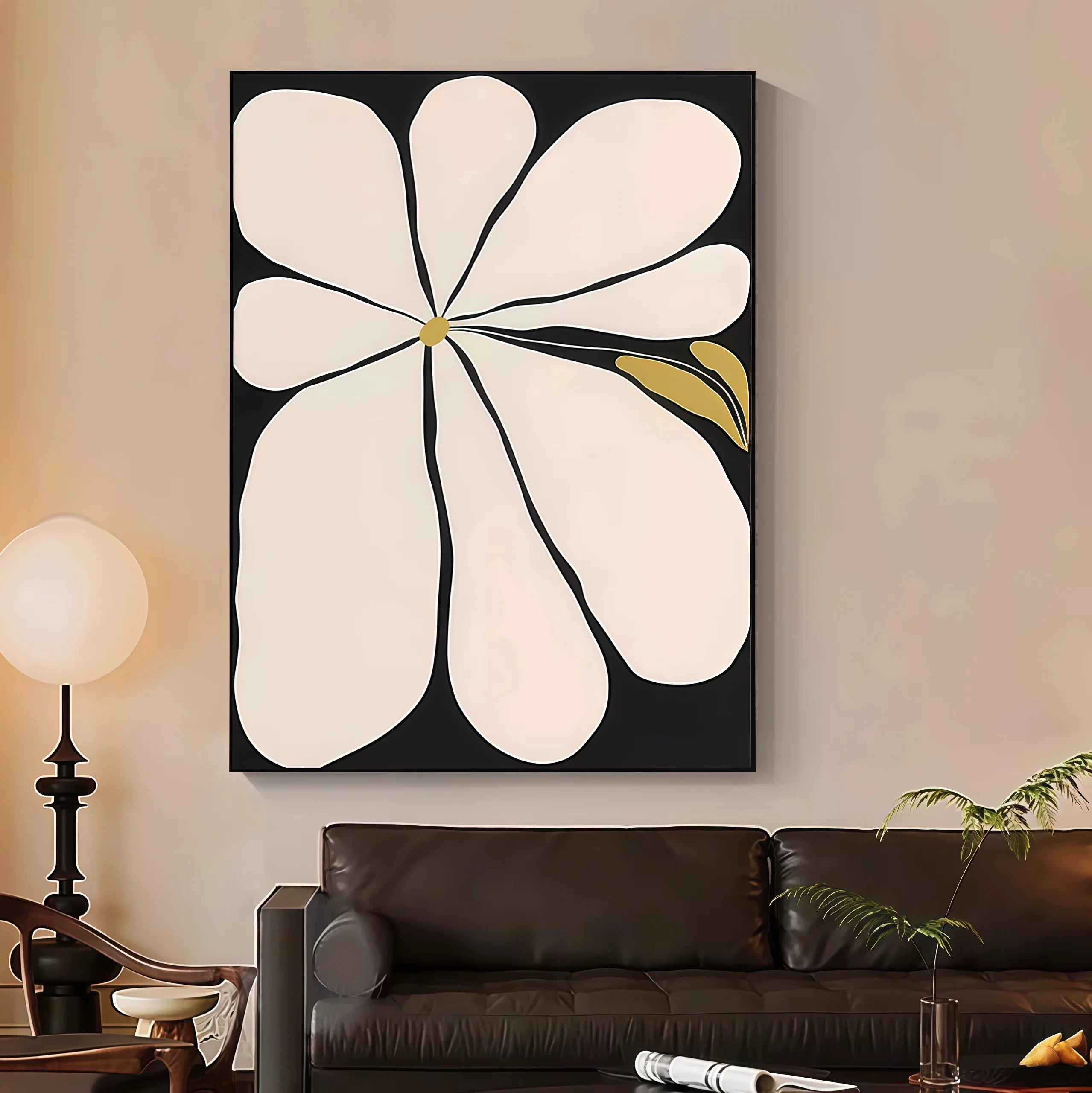 

Maillard Abstract Plant Canvas Poster Modern Minimalist Flower Botanical Art Black White Painting Living Room Entryway WallDecor