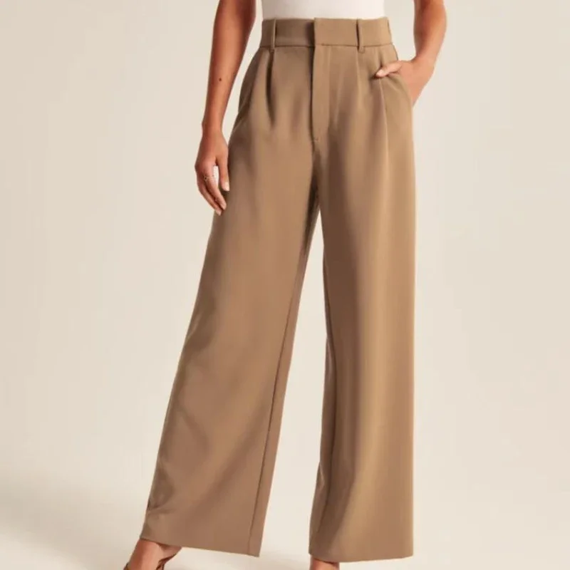 New Loose Women Wide Leg Pants Real Pocket Office Lady Trousers Casual Suit Pants The Effortless Tailored Wide Leg Pants 2023