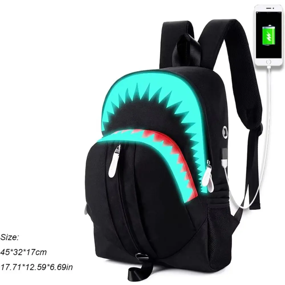 Mochila para ordenador portátil Shark con carga USB 2024, mochilas escolares luminosas de noche de gran capacidad, mochila multifunción de moda