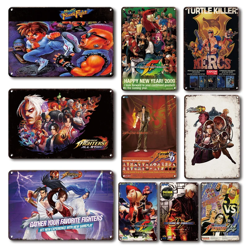 

Постер KOF игровой в классическом стиле, жестяной винтажный Декор игровой комнаты, металлическая пластина, Ретро стиль, декор для стен, Король бойцов