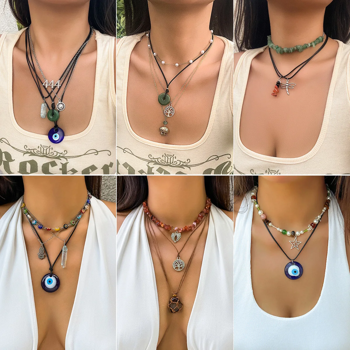 Evil Eye Turquoise Pendant Beaded Necklace Vintage Wax Cord Choker for Women Premium Handmade Lightweight Unique