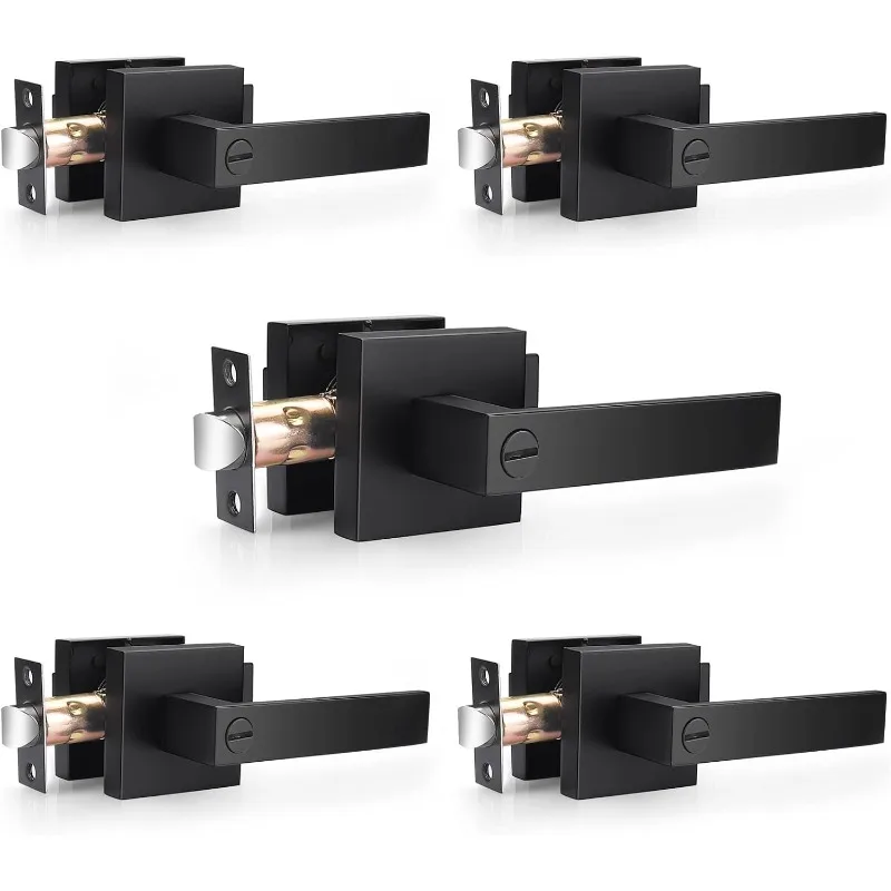 Heavy Duty Flat Black Square Privacy Interior Door Levers Bedroom and Bathroom Door Handles Keyless Bed/Bath Lockset