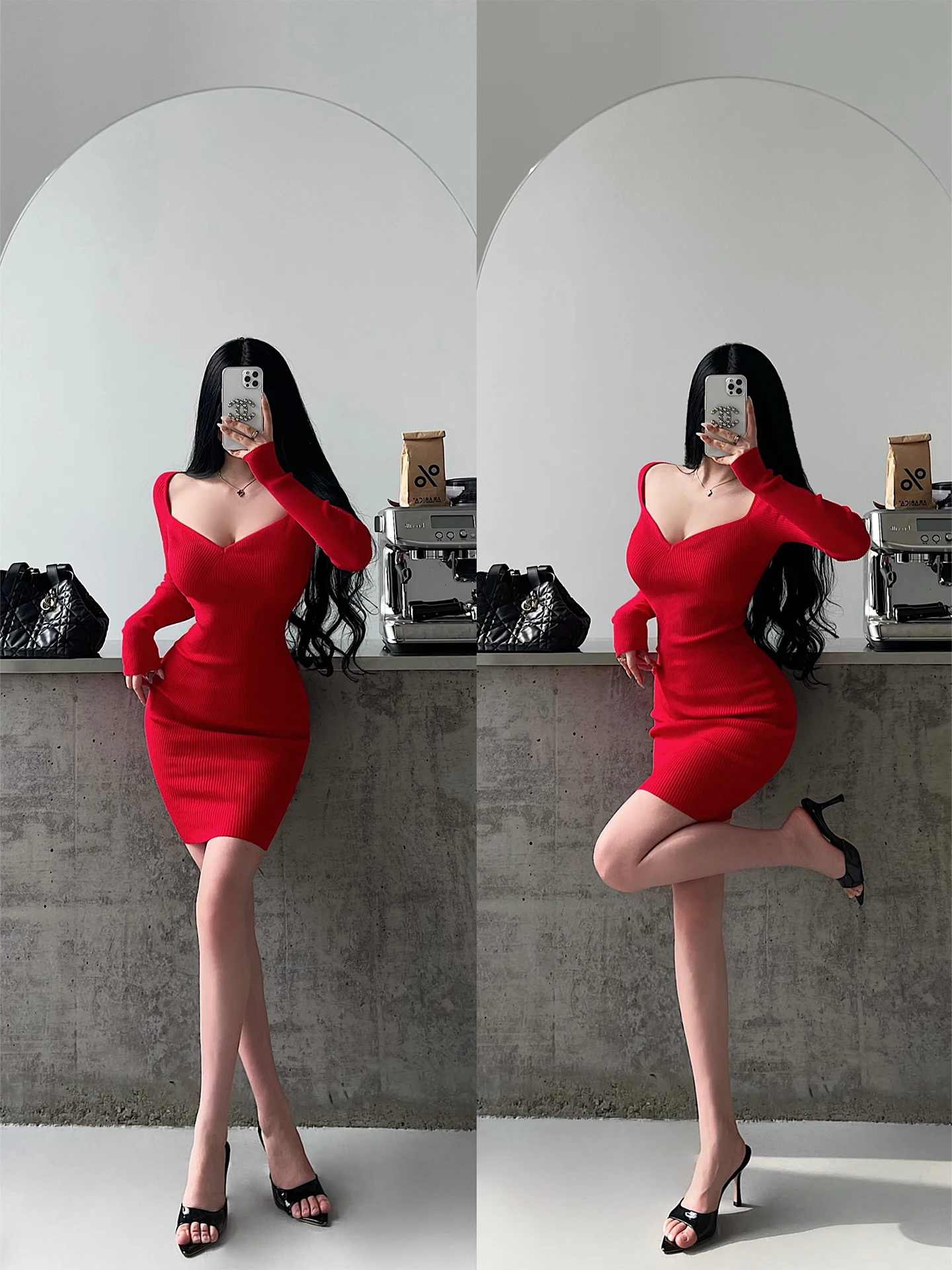 

Pure Desire Sexy Heart Collar Slim Fit Long Sve Knitted Wrap Body ort Dr для женщин Повседневная одежда в китайском стиле