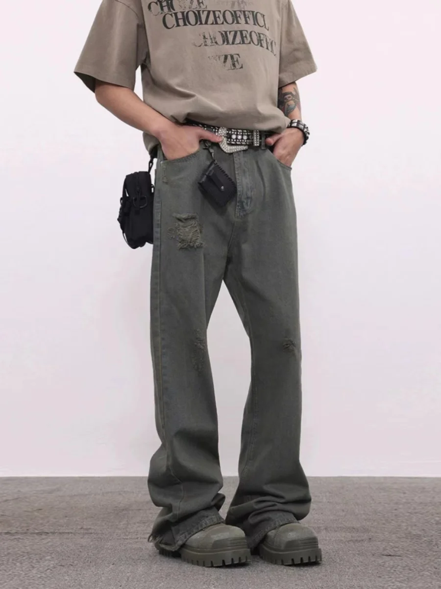 

Мужские джинсы в стиле ретро в американском стиле High Street, свободные прямые брюки с завышенной талией, эффект похудения CleanFit