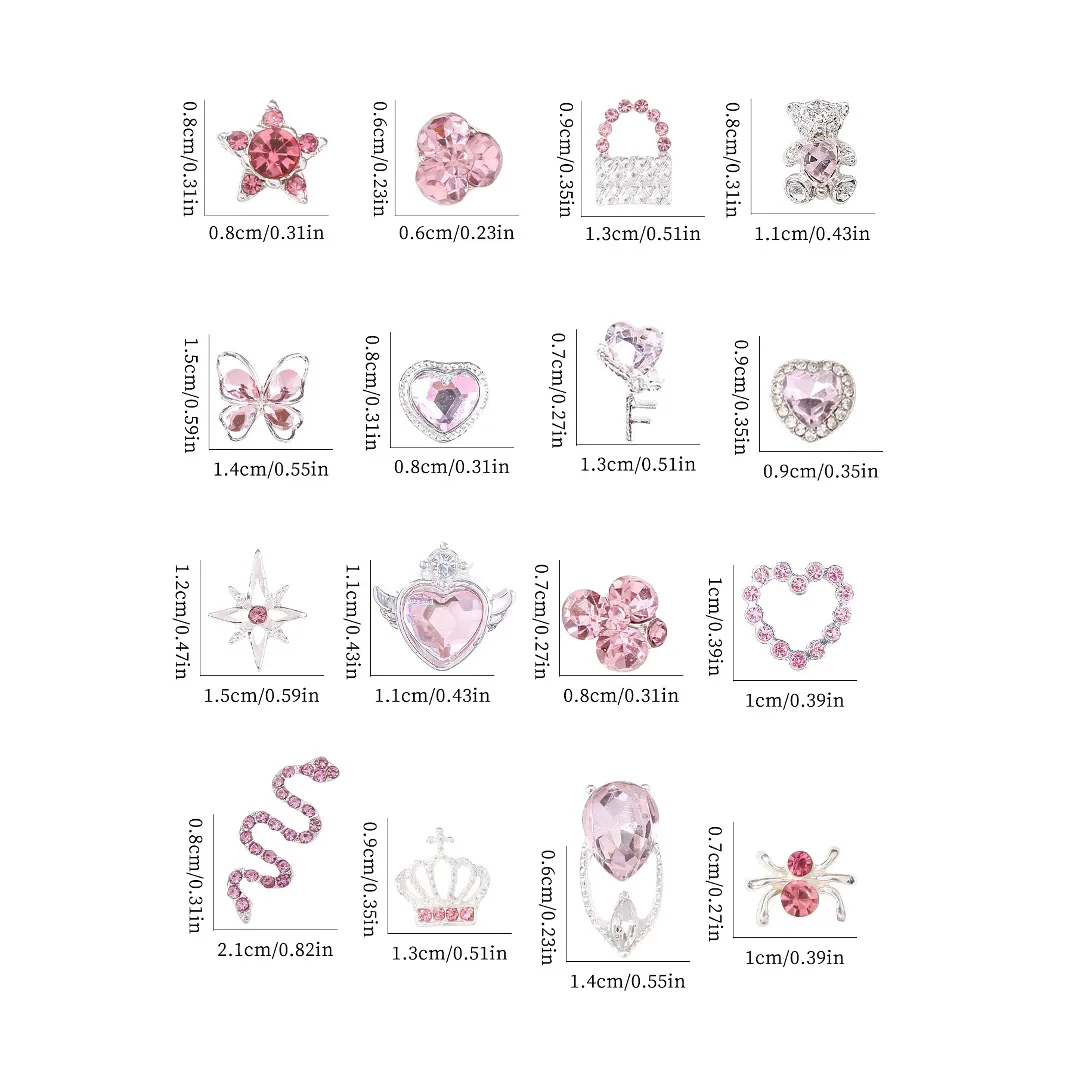 1 paquet de 20 à 80 pièces 3D papillon coeur et diamant rose formes Nail Art luxe strass alliage métallique bricolage accessoires fournitures d'art des ongles