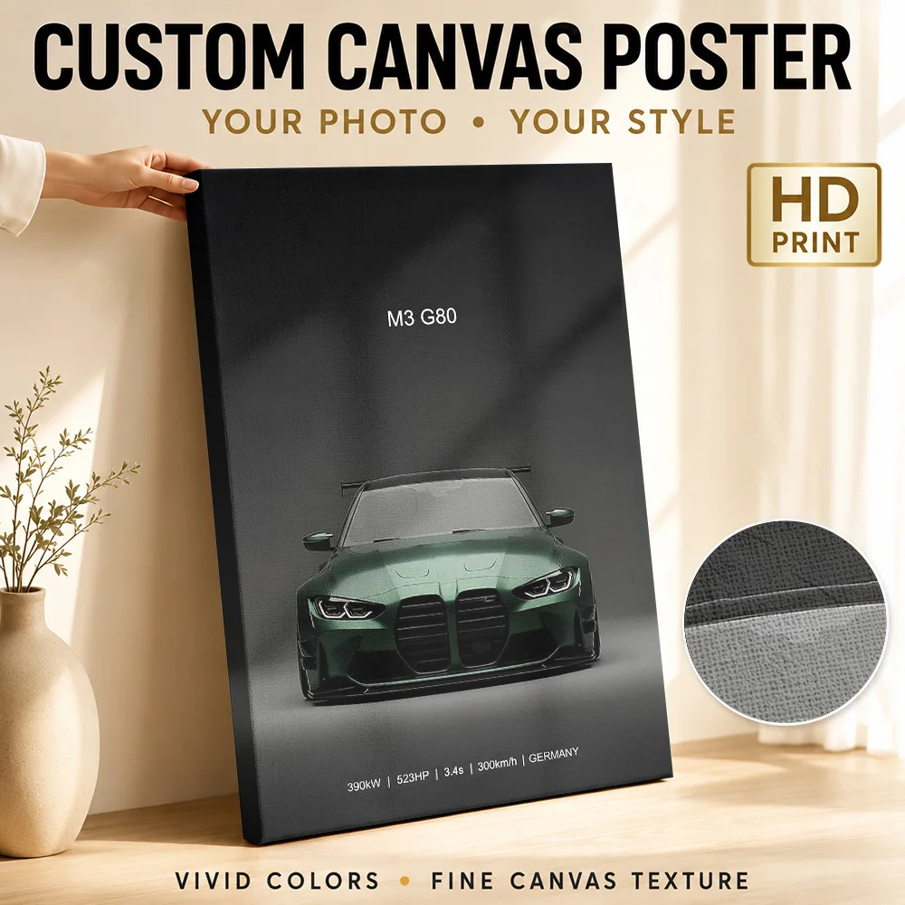 Green sport Sports M3 G80 Canvas Poster Customized Photo Modern Aesthetic Canvas Wall Art for Office Decor Gift for Collectors