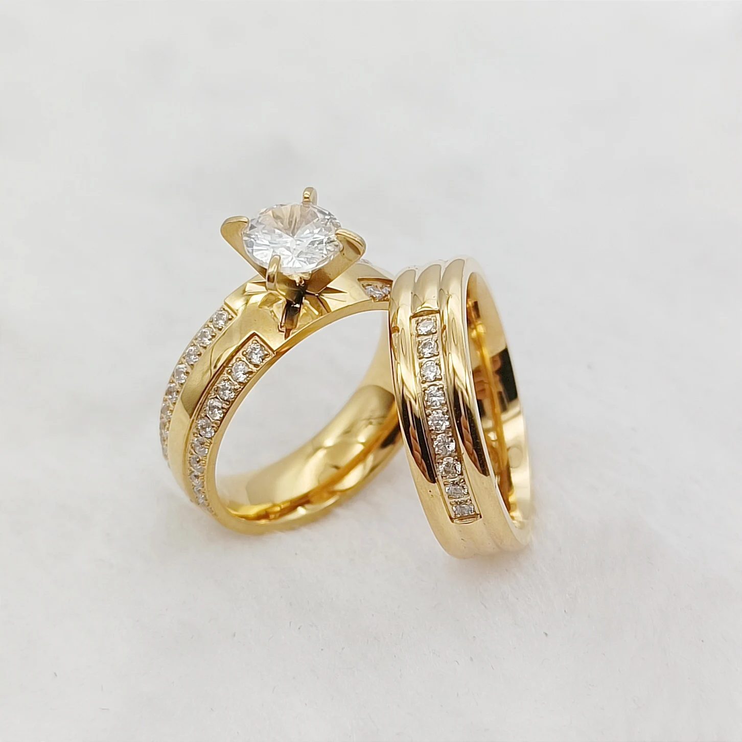 24 Karat Gold gefüllt 316L Edelstahl Schmuck CZ Diamant Eheringe Sets für Frauen Mädchen Damen Verlobung Statement Geschenke