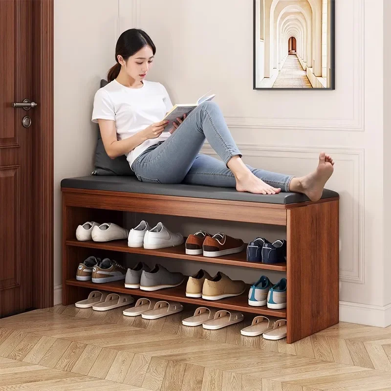 Shoe cabinet integrated entry door with shoe change stool, household door can be stored against the wall, and high-end sense