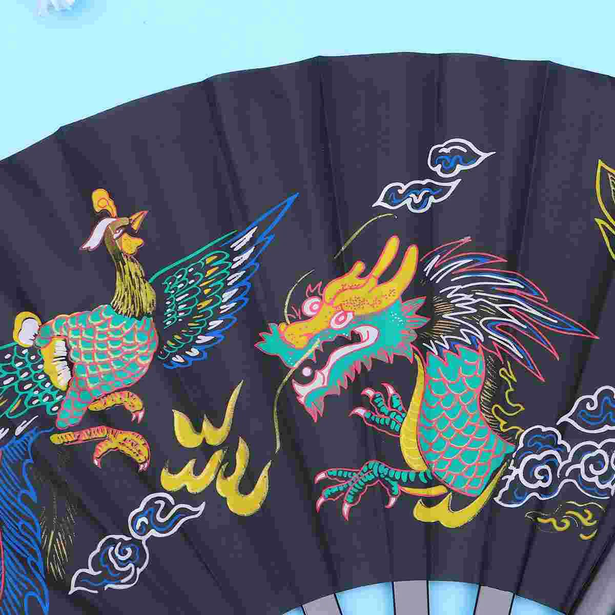 1Pc Troditional Chinese Pattern Folding Fan Handheld Fan for Tai Chi Fitness Kung Fu Performance(Black)