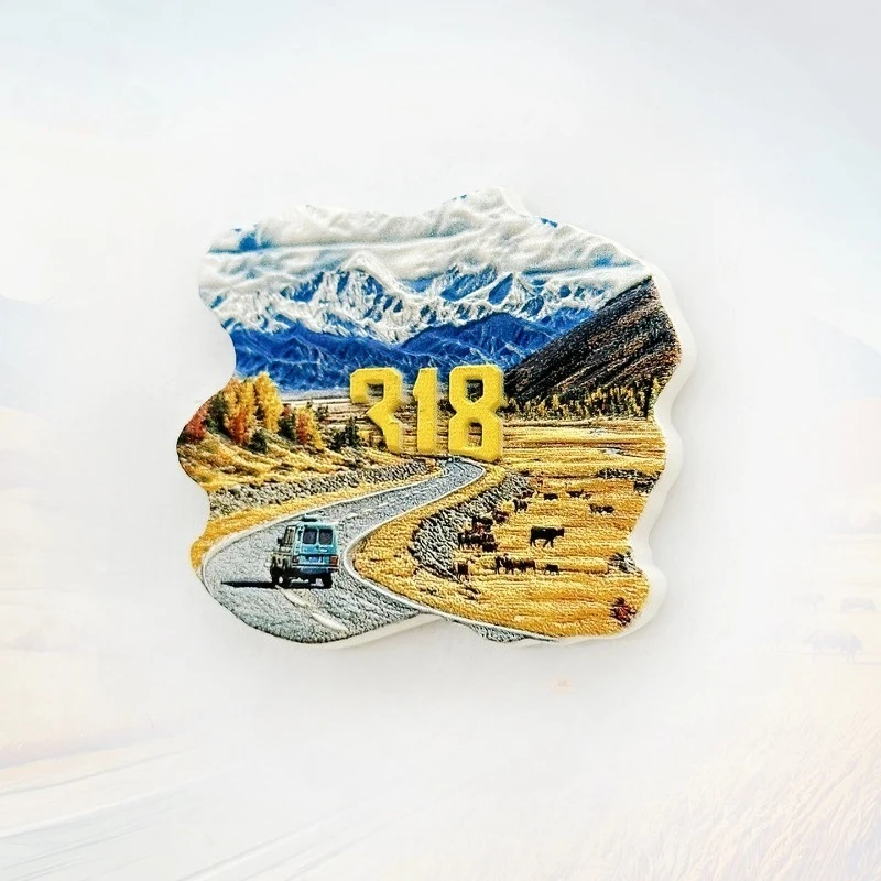 

Tibet Highway 318 Fridge Magnet - 3D Adventure Travel Souvenir Snow Mountain Road Trip Decor Unique Plateau Gift