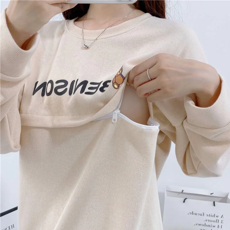 春と秋のマタニティウェア-授乳用フーディー-妊婦用スウェットシャツ-ジッパー開閉式-授乳トップス