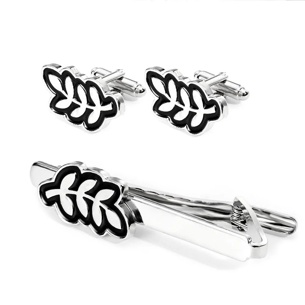 Minimalist Clover Tie Clip Cufflink Set for Men's Silver French Shirt Sleeve Nails Business Suit Tie Buckle Accessories