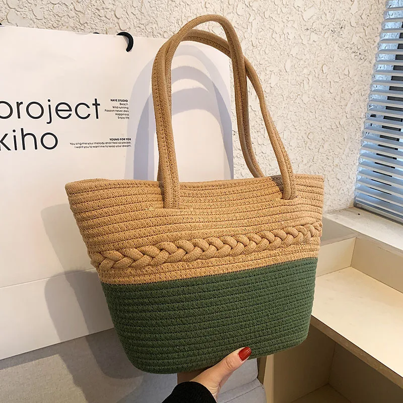 2023 New Cotton Rope Woven Shoulder Bag Trend Summer Casual Shopping Travel Beach Bag Large Capacity Storage Handbag All-match