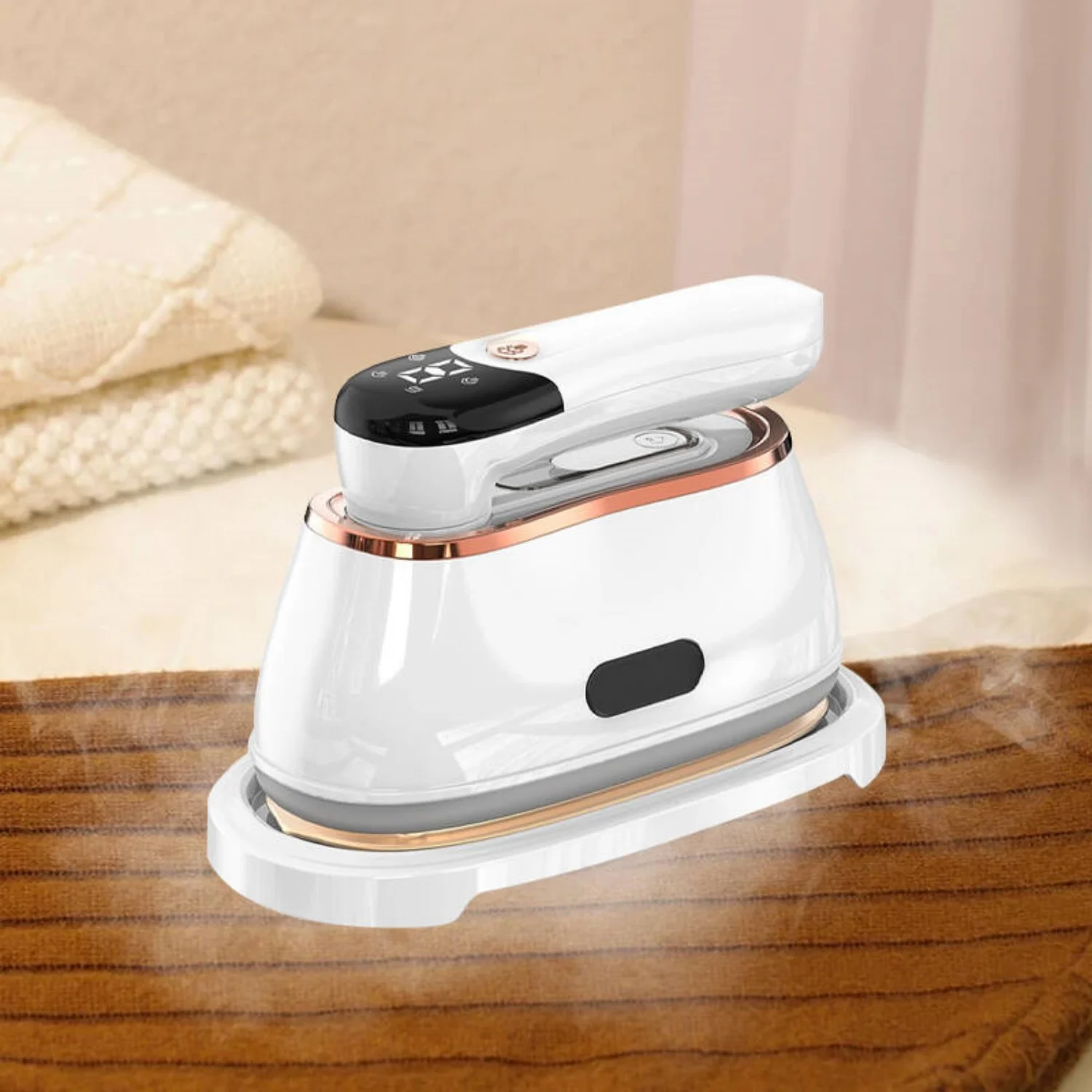

Handheld Clothes Steamer Mini Ironing Machine with Digital Display for Wool Silk Cotton Linen & Synthetic Fibers Wrinkle Removal