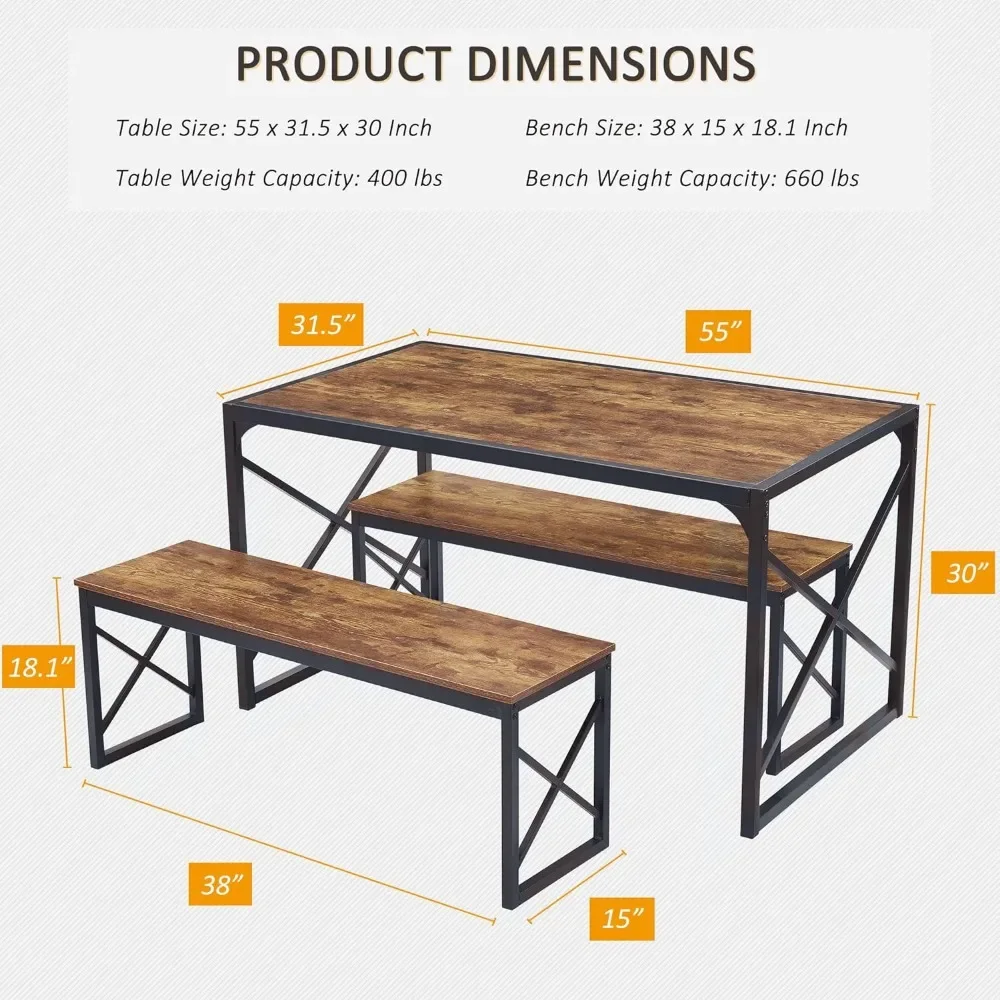 Wood Dining Room Dinette Sets With Metal Frame Nook and Small Space Kitchen Table With 2 Benches for 6 Furniture Freight free